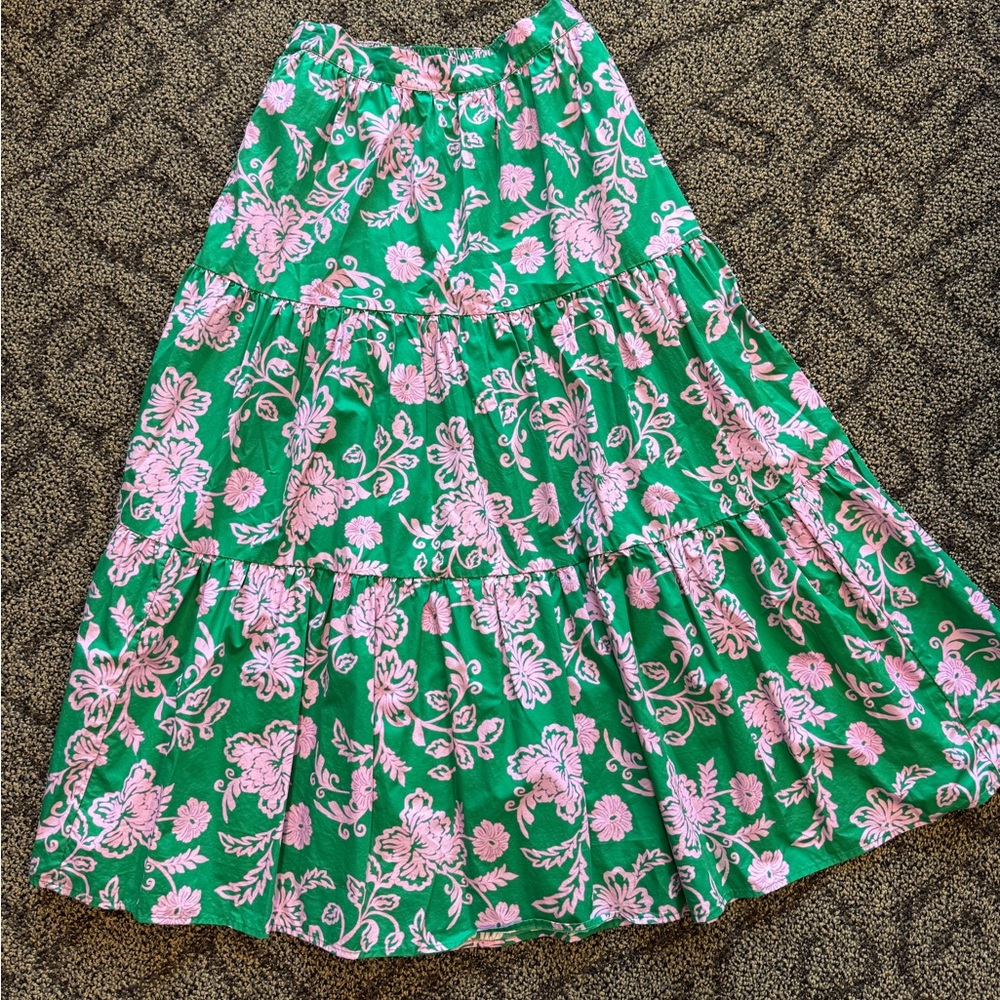 XiRENA Green and Pink Tiered Maxi Skirt